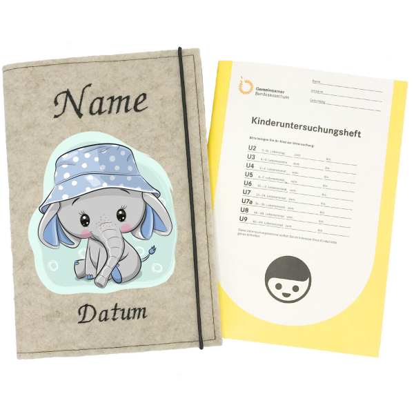 U-Heft Hülle personalisiert Elefant mit Hut für Jungs